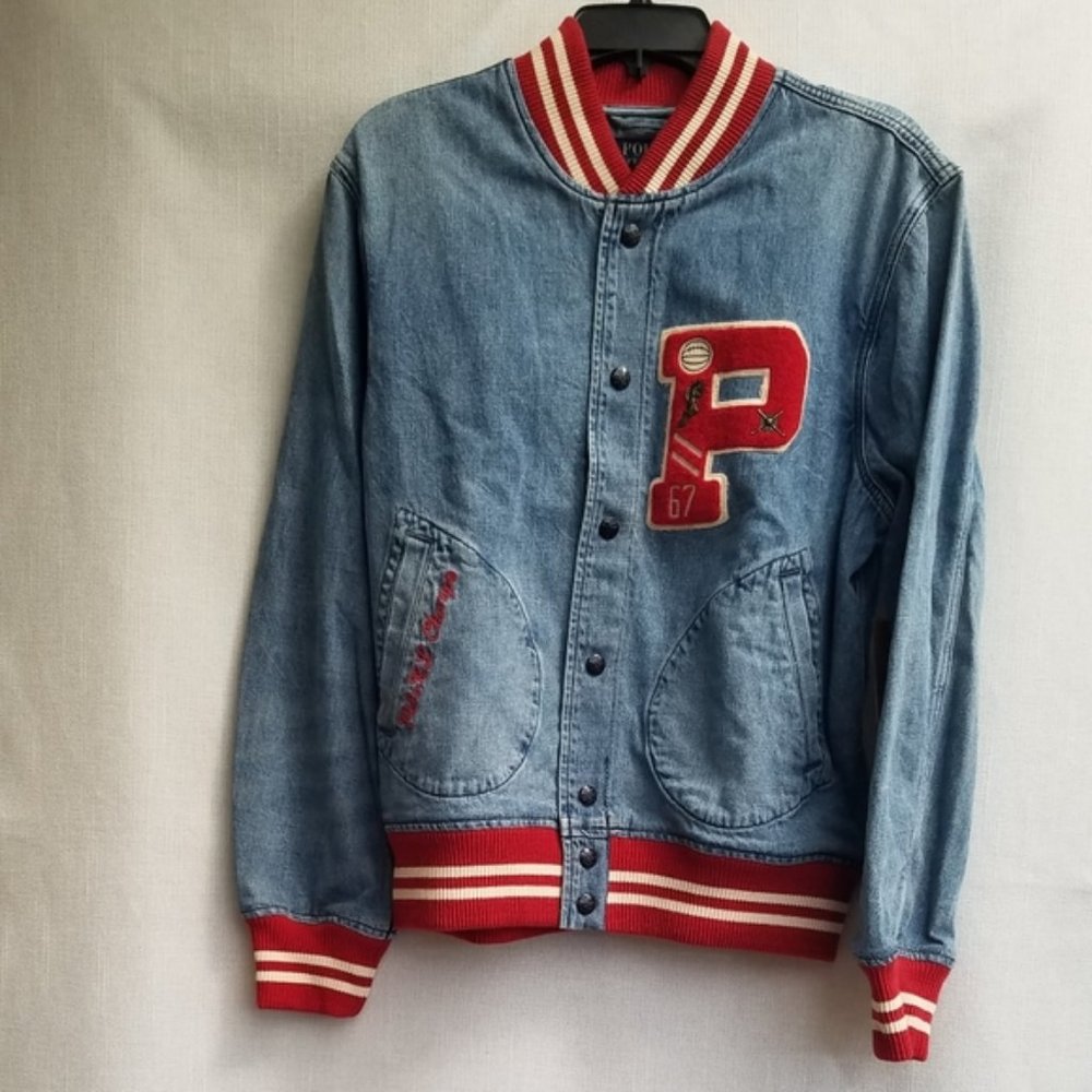 Polo Ralph Lauren Blue Denim Letterman Jacket NWT